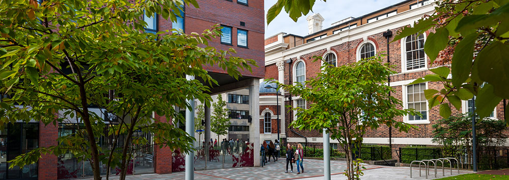 Students walking past University of Liverpool campus accommodation