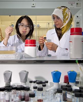 International students working in a  research laboratory