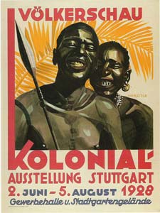 Poster advertising a human zoo at a colonial exhibition in Stuttgart in 1928