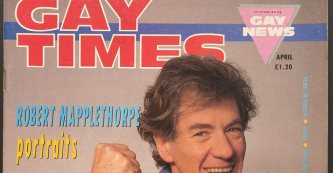 Ian McKellen on front cover of 1988 Gay Times magazine