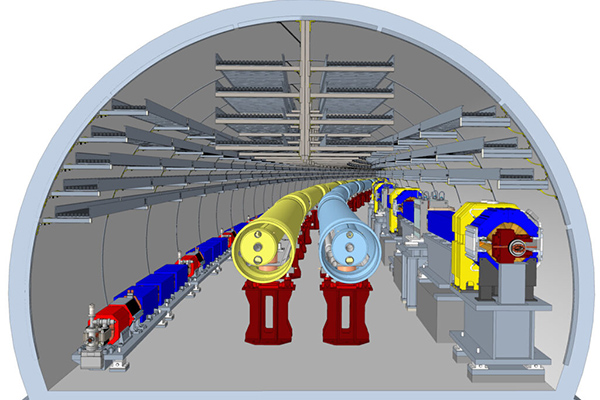 A cutaway rendering of accelerator components inside the future Electron-Ion Collider (EIC) tunnel.
