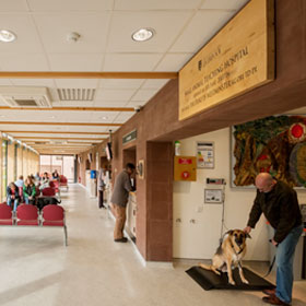 The hospital reception area at the Leahurst campus