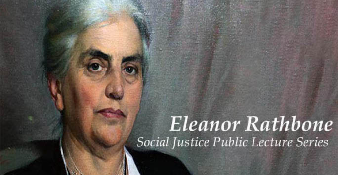 A painting of Eleanor Rathbone with text that reads 'Social Justice Public Lecture'.