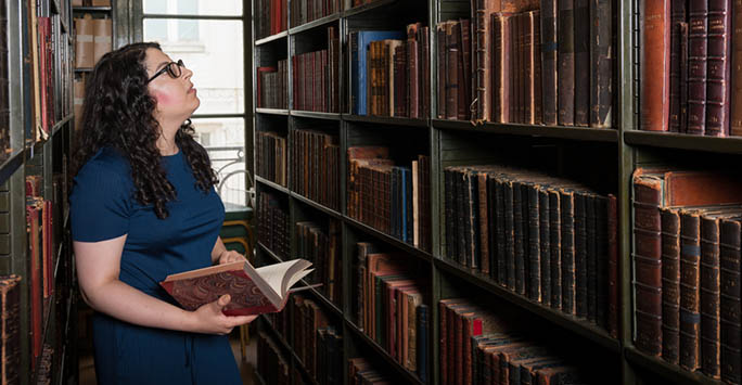 Researcher in library
