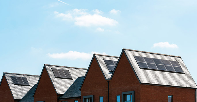 Solar panels on a row of houses