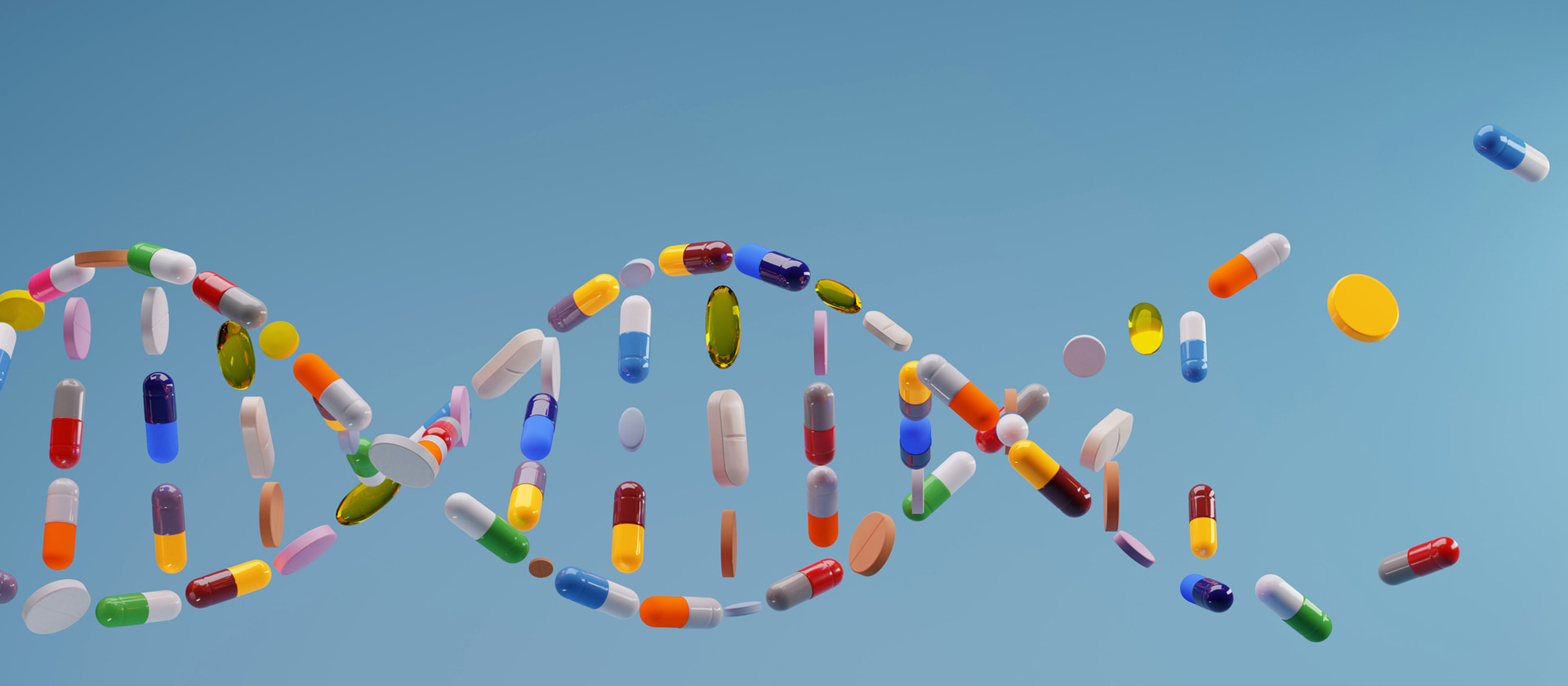 Image of medicine wrapped in DNA structure
