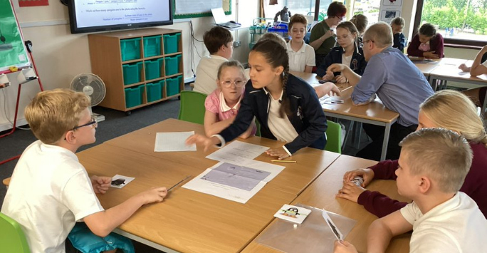 Children at Roby Park Primary taking part in a statistics activity