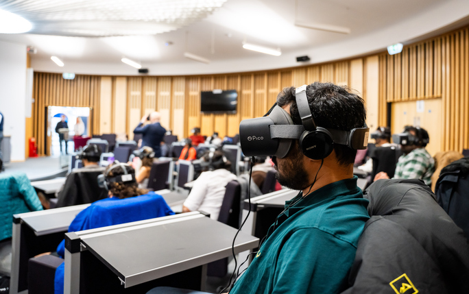 MBA students taking part in a VR session